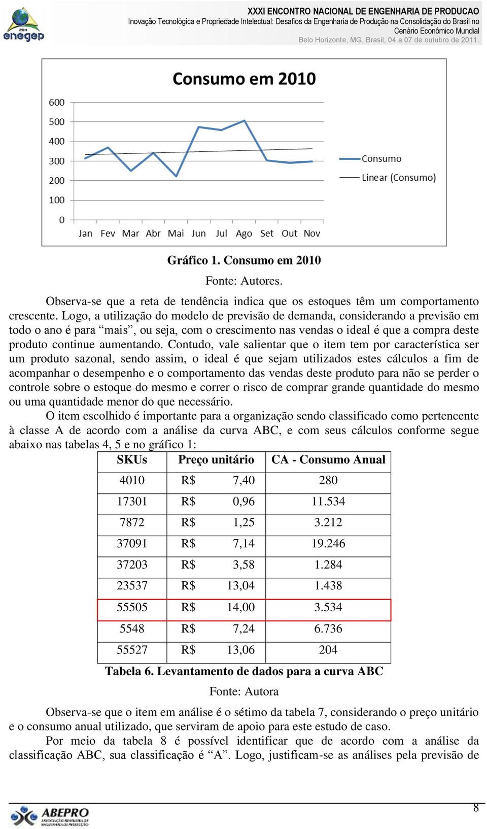 Contudo, vale salientar que o item tem por característica ser um produto sazonal, sendo assim, o ideal é que sejam utilizados estes cálculos a fim de acompanhar o desempenho e o comportamento das