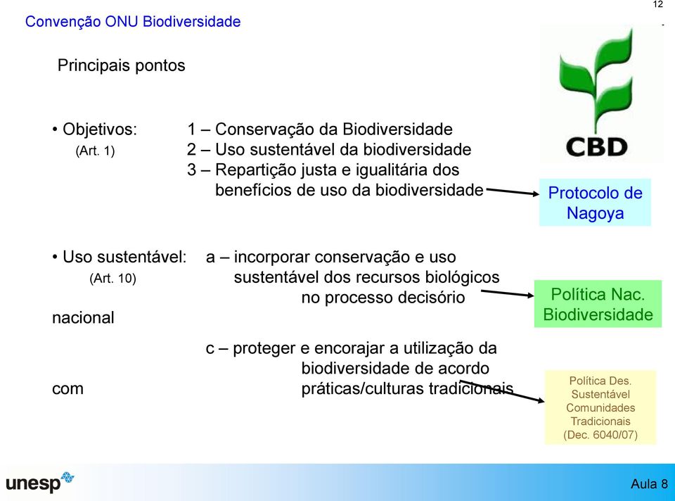 biodiversidade Protocolo de Nagoya Uso sustentável: (Art.