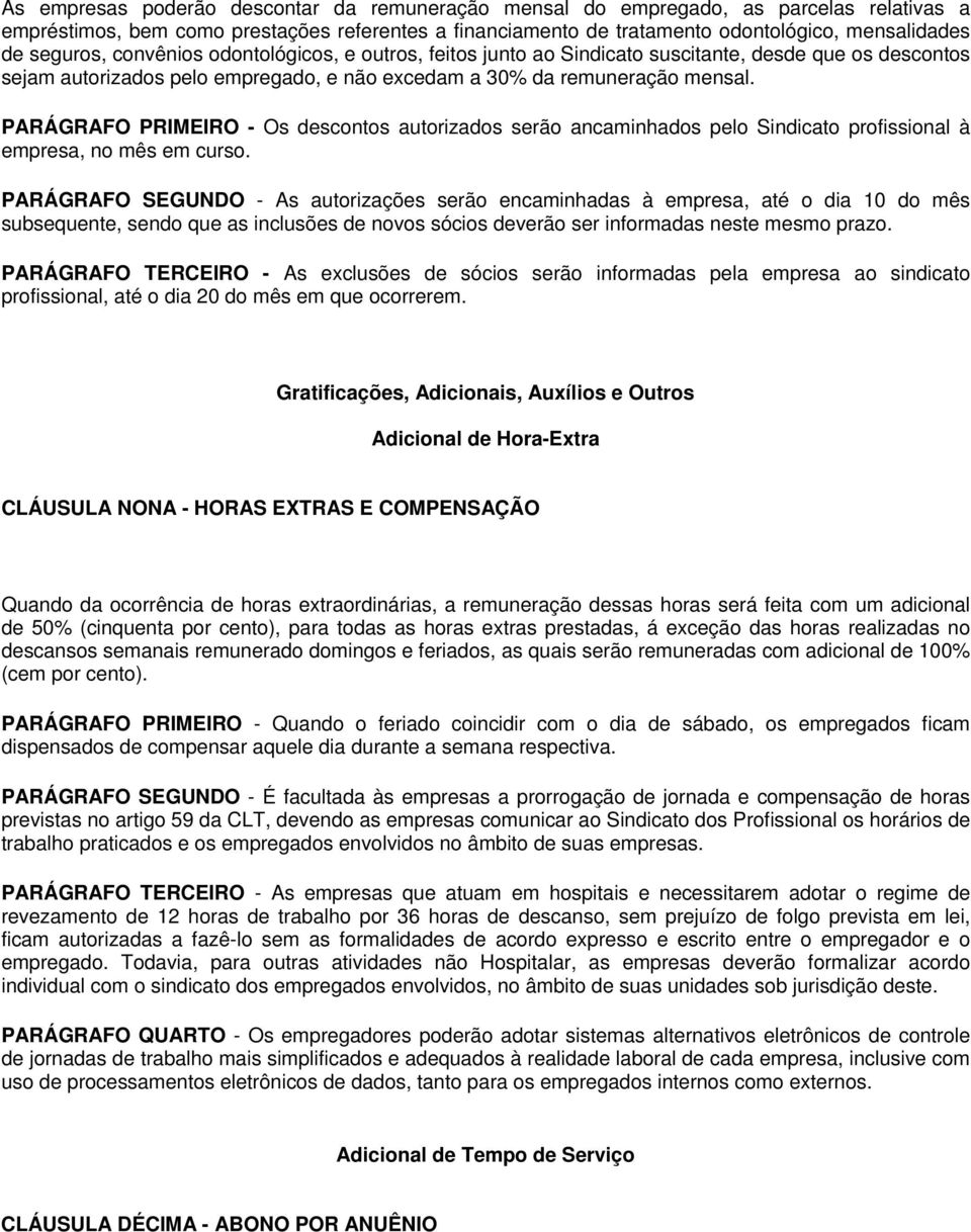 PARÁGRAFO PRIMEIRO - Os descontos autorizados serão ancaminhados pelo Sindicato profissional à empresa, no mês em curso.