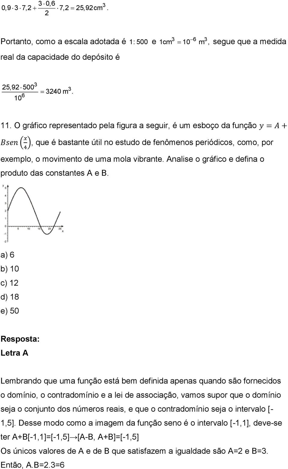 Analise o gráfico e defina o produto das constantes A e B.