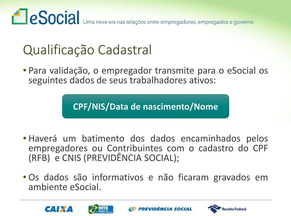 dos dados encaminhados pelos empregadores ou Contribuintes com o cadastro do CPF (RFB) e