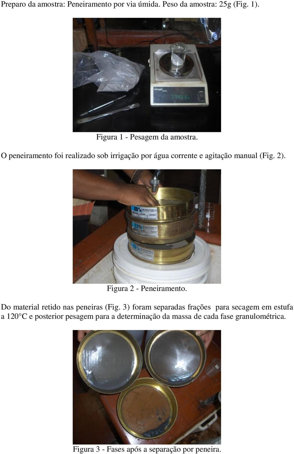 Figura 2 - Peneiramento. Do material retido nas peneiras (Fig.