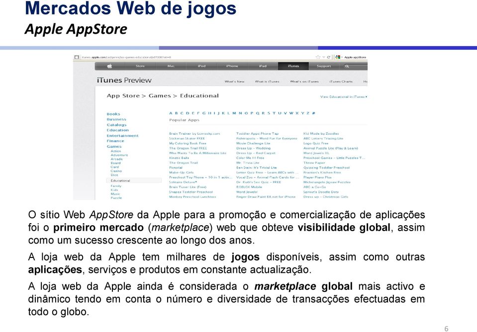 A loja web da Apple tem milhares de jogos disponíveis, assim como outras aplicações, serviços e produtos em constante actualização.