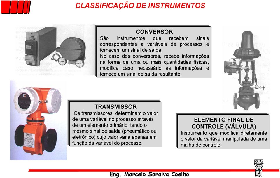 TRANSMISSOR Os transmissores, determinam o valor de uma variável no processo através de um elemento primário, tendo o mesmo sinal de saída (pneumático ou eletrônico)