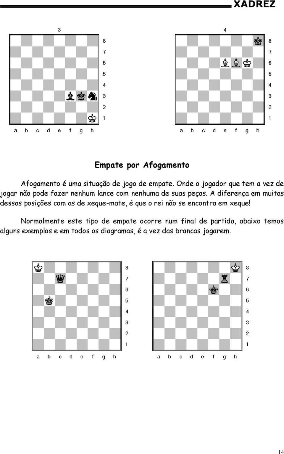 A diferença em muitas dessas posições com as de xeque-mate, é que o rei não se encontra em xeque!