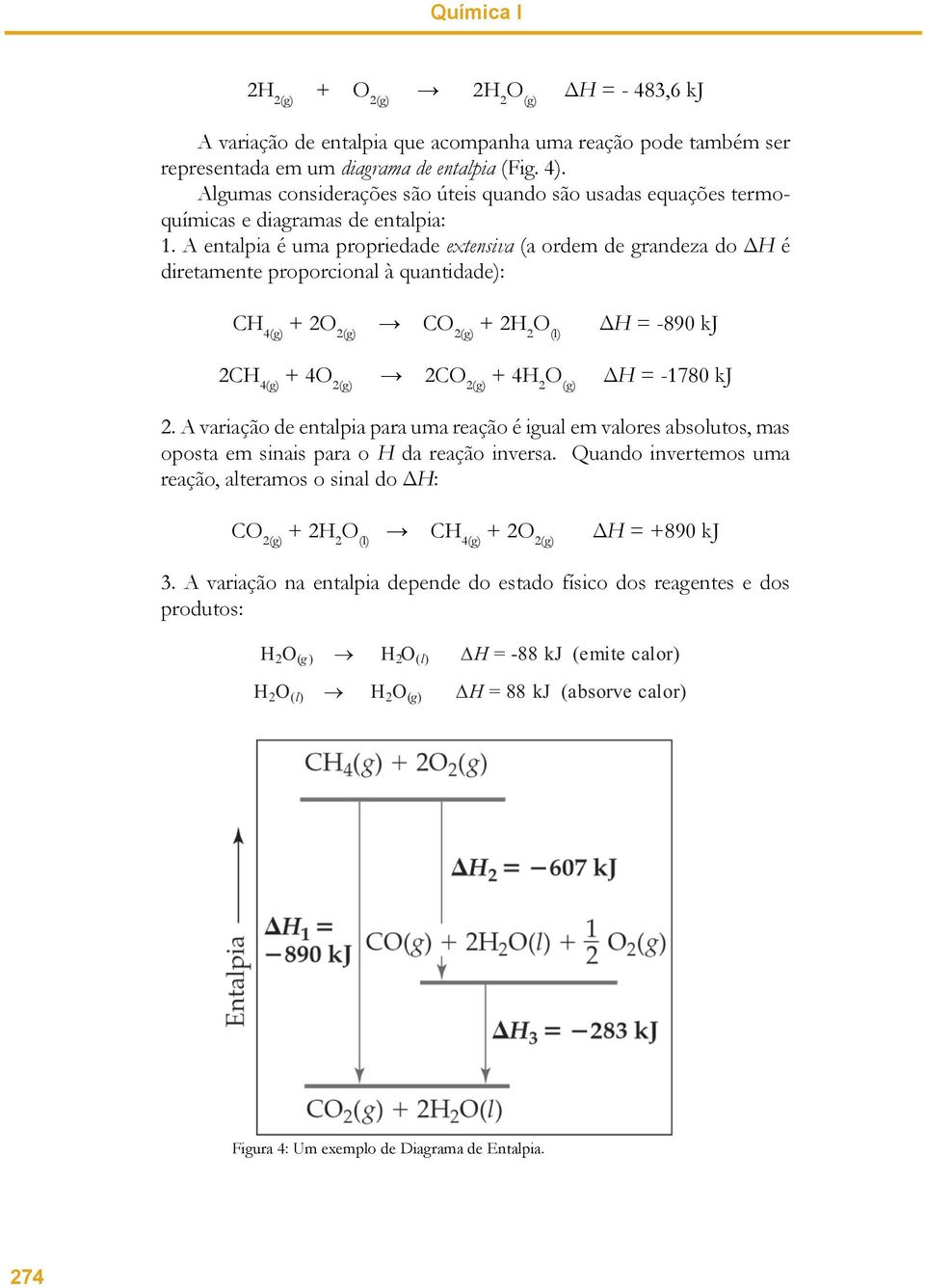 A entalpia é uma propriedade extensiva (a ordem de grandeza do ΔH é diretamente proporcional à quantidade): CH 4(g) + 2O 2(g) CO 2(g) + 2H 2 ΔH = -890 kj 2CH 4(g) + 4O 2(g) 2CO 2(g) + 4H 2 O (g) ΔH =