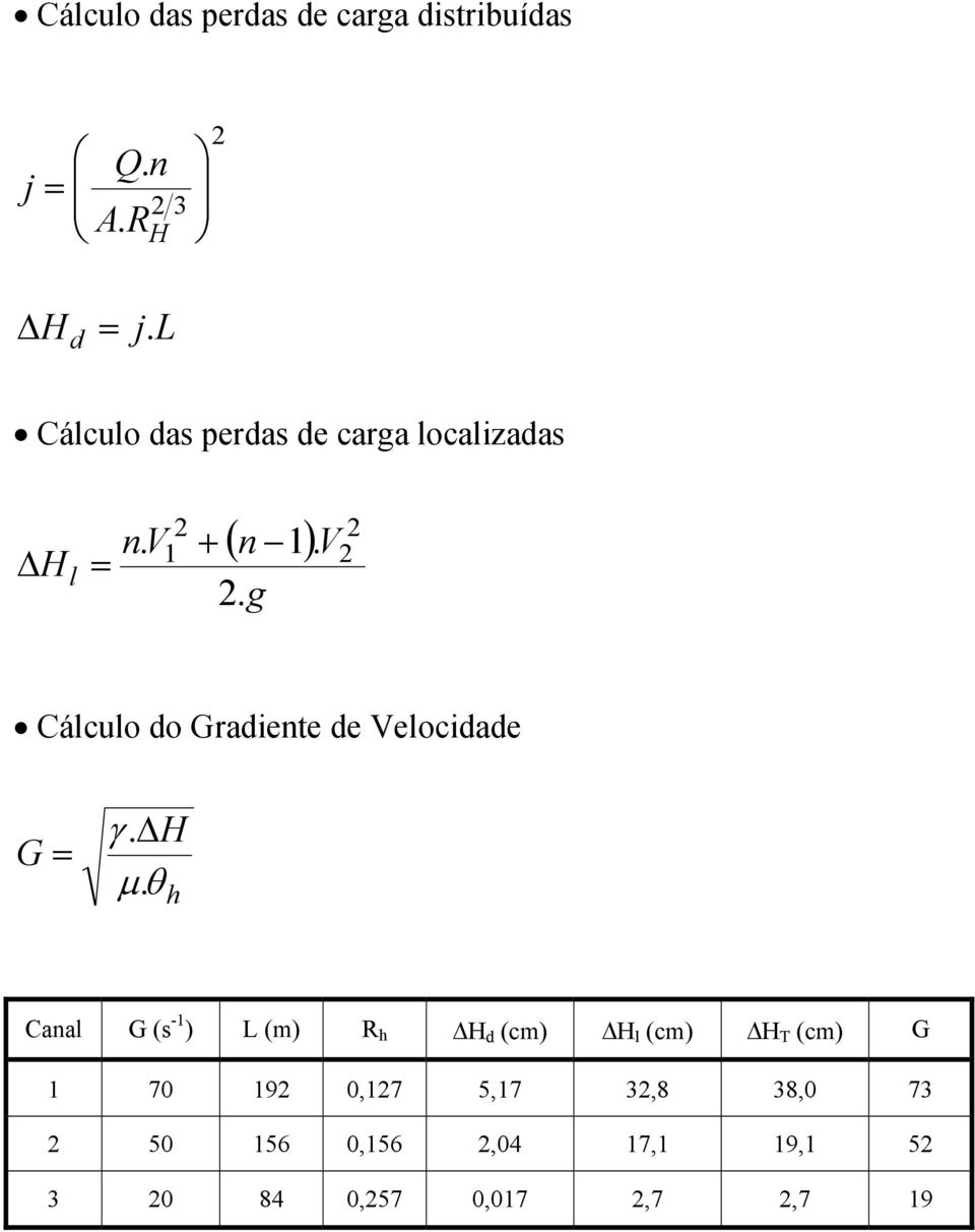V Cálculo do Gradiente de Velocidade G γ. H µ.
