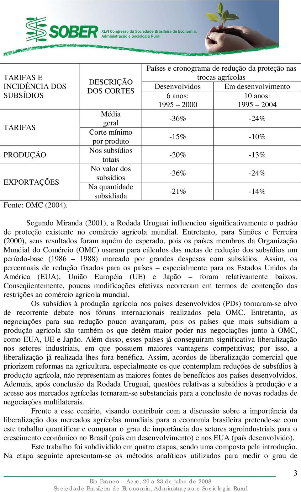 desenvolvmento 6 anos: 10 anos: 1995 000 1995 004-36% -4% -15% -10% -0% -13% -36% -4% -1% -14% Segundo Mranda (001), a Rodada Urugua nfluencou sgnfcatvamente o padrão de proteção exstente no comérco