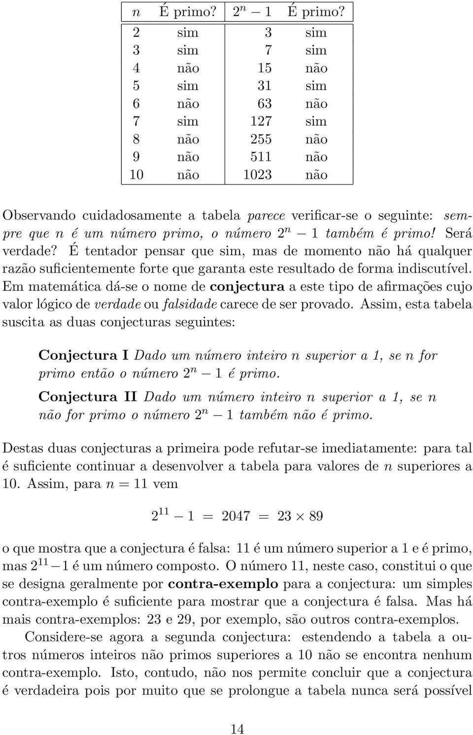 n é um número primo, o número 2 n 1 também é primo! Será verdade?