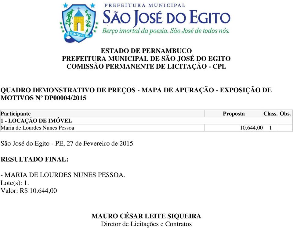 1 - LOCAÇÃO DE IMÓVEL Maria de Lourdes Nunes Pessoa 10.