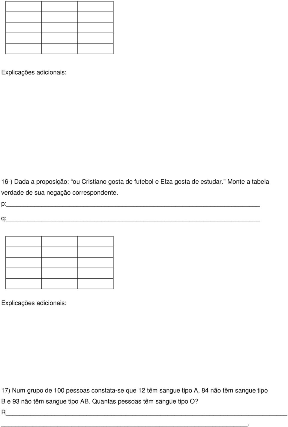 17) Num grupo de 100 pessoas constata-se que 12 têm sangue tipo A, 84