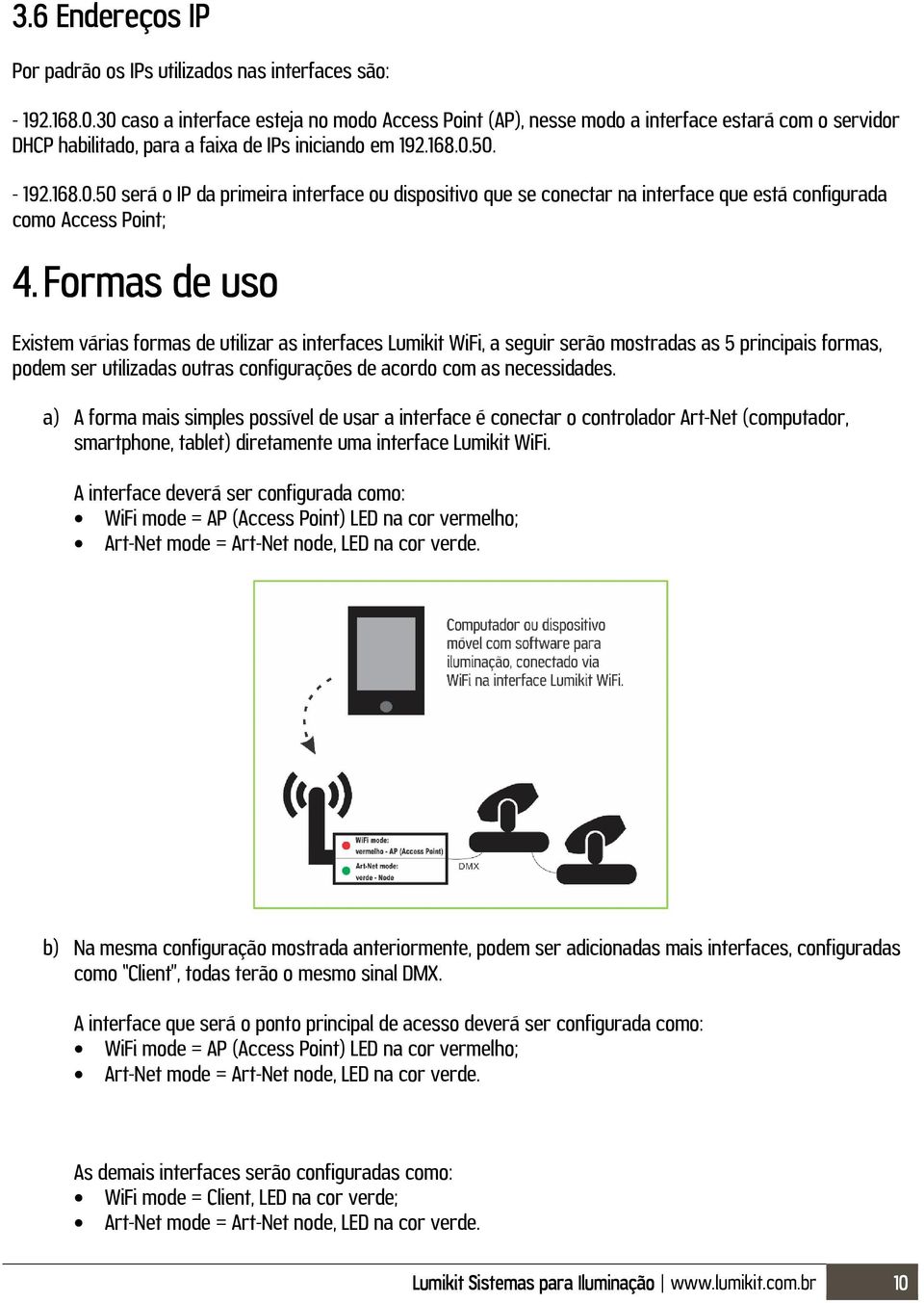 Formas de uso Existem várias formas de utilizar as interfaces Lumikit WiFi, a seguir serão mostradas as 5 principais formas, podem ser utilizadas outras configurações de acordo com as necessidades.