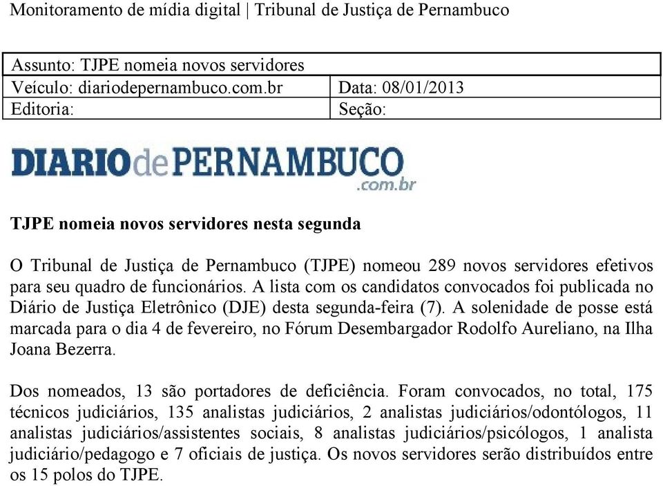 A lista com os candidatos convocados foi publicada no Diário de Justiça Eletrônico (DJE) desta segunda-feira (7).