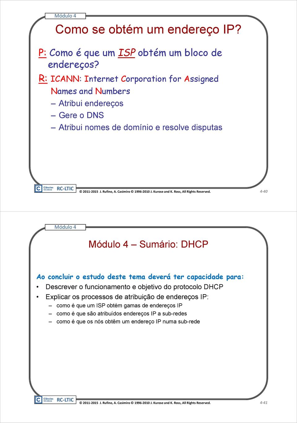 40 Sumário: Ao concluir o estudo deste tema deverá ter capacidade para: Descrever o funcionamento e objetivo do protocolo Explicar os