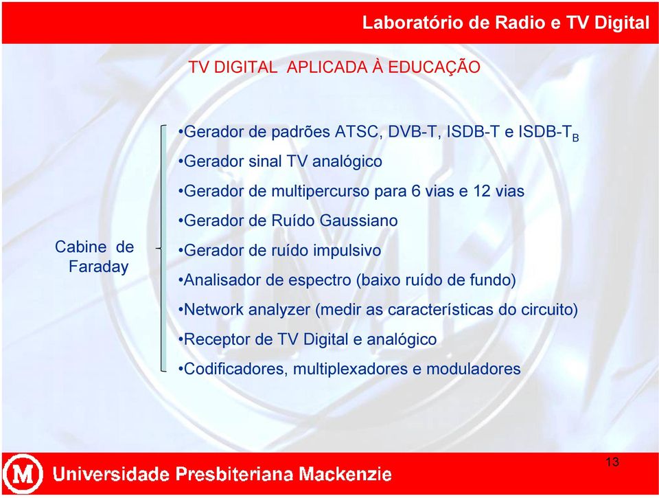 Ruído Gaussiano Gerador de ruído impulsivo Analisador de espectro (baixo ruído de fundo) Network analyzer