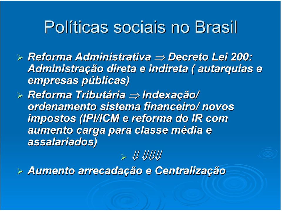 sistema financeiro/ novos impostos (IPI/ICM e reforma do IR com aumento