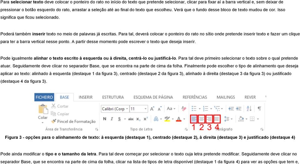 Para tal, deverá colocar o ponteiro do rato no sítio onde pretende inserir texto e fazer um clique para ter a barra vertical nesse ponto.