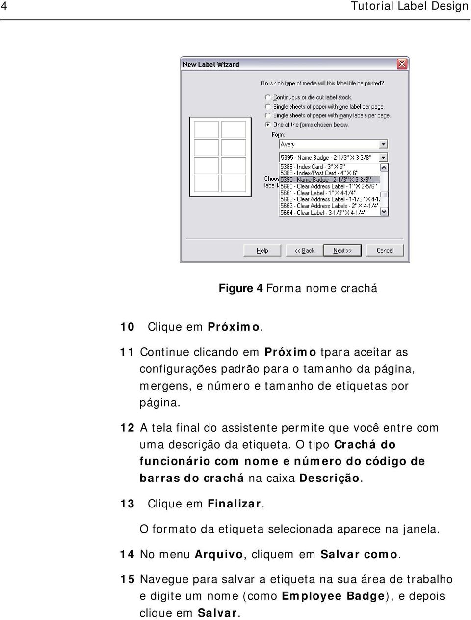 12 A tela final do assistente permite que você entre com uma descrição da etiqueta.