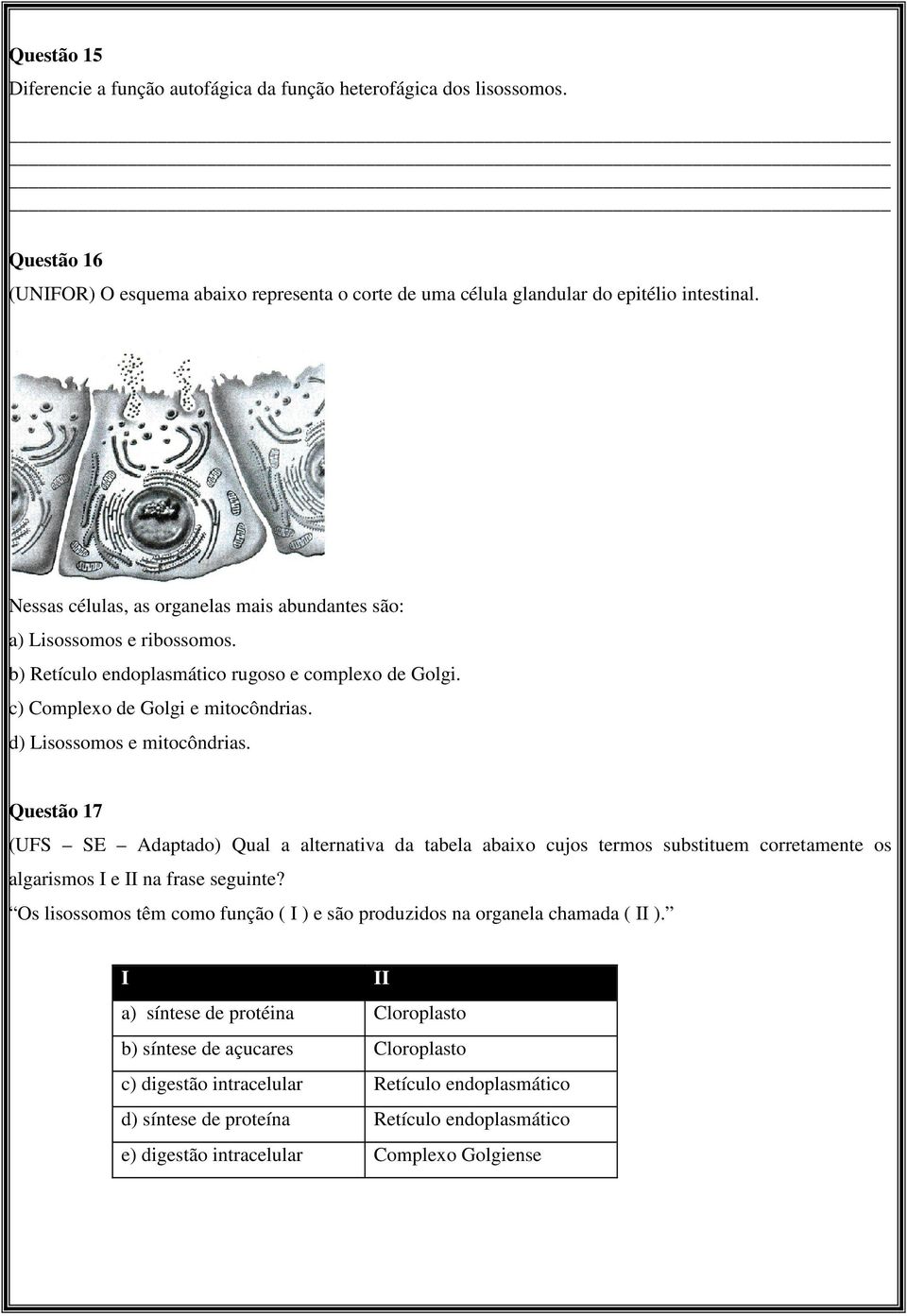 Questão 17 (UFS SE Adaptado) Qual a alternativa da tabela abaixo cujos termos substituem corretamente os algarismos I e II na frase seguinte?