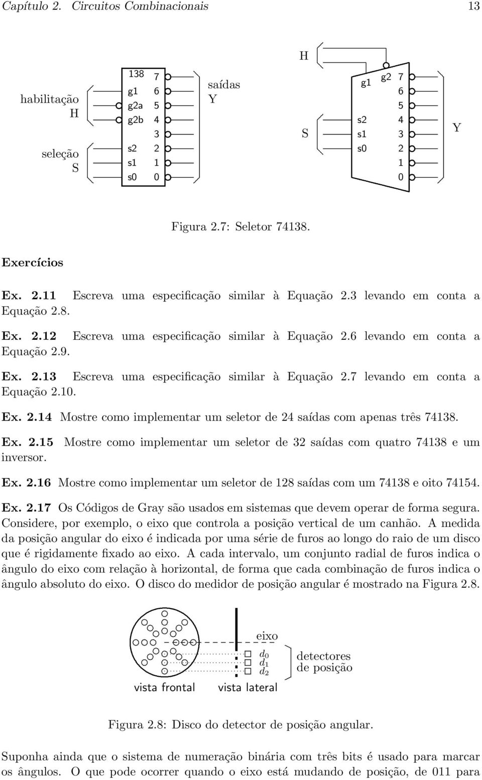 Equação 27 levando em conta a Equação 210 Ex 214 Mostre como implementar um seletor de 24 saídas com apenas três 74138 Ex 215 inversor Mostre como implementar um seletor de 32 saídas com quatro 74138