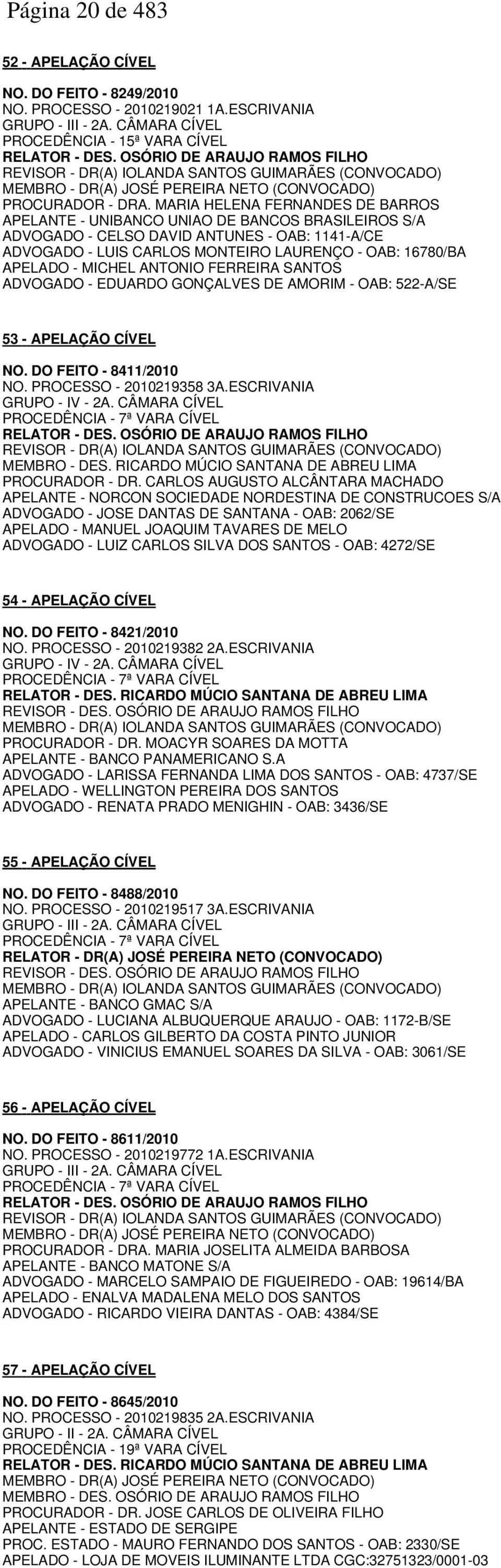 MARIA HELENA FERNANDES DE BARROS APELANTE - UNIBANCO UNIAO DE BANCOS BRASILEIROS S/A ADVOGADO - CELSO DAVID ANTUNES - OAB: 1141-A/CE ADVOGADO - LUIS CARLOS MONTEIRO LAURENÇO - OAB: 16780/BA APELADO -