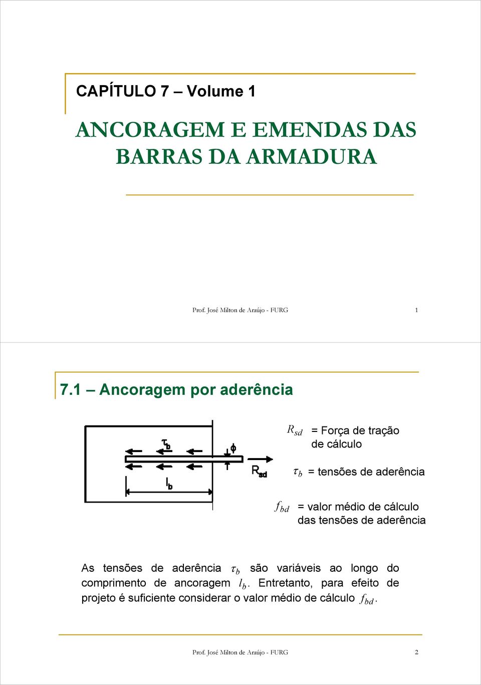 cácuo das tensões de aderência As tensões de aderência τ b são variáveis ao ongo do comprimento de ancoragem