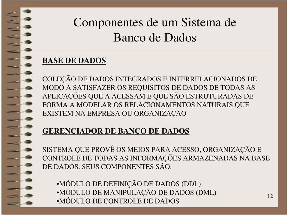 ORGANIZAÇÃO GERENCIADOR DE BANCO DE DADOS SISTEMA QUE PROVÊ OS MEIOS PARA ACESSO, ORGANIZAÇÃO E CONTROLE DE TODAS AS INFORMAÇÕES ARMAZENADAS