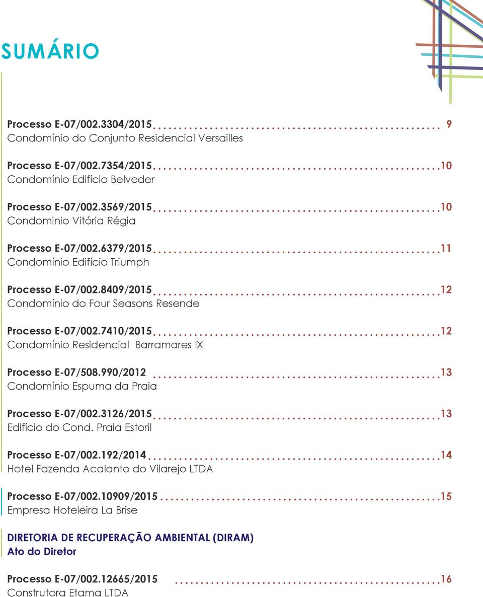 7410/2015 Condomínio Residencial Barramares IX Processo E-07/508.990/2012 Condomínio Espuma da Praia Processo E-07/002.3126/2015 Edifício do Cond. Praia Estoril Processo E-07/002.