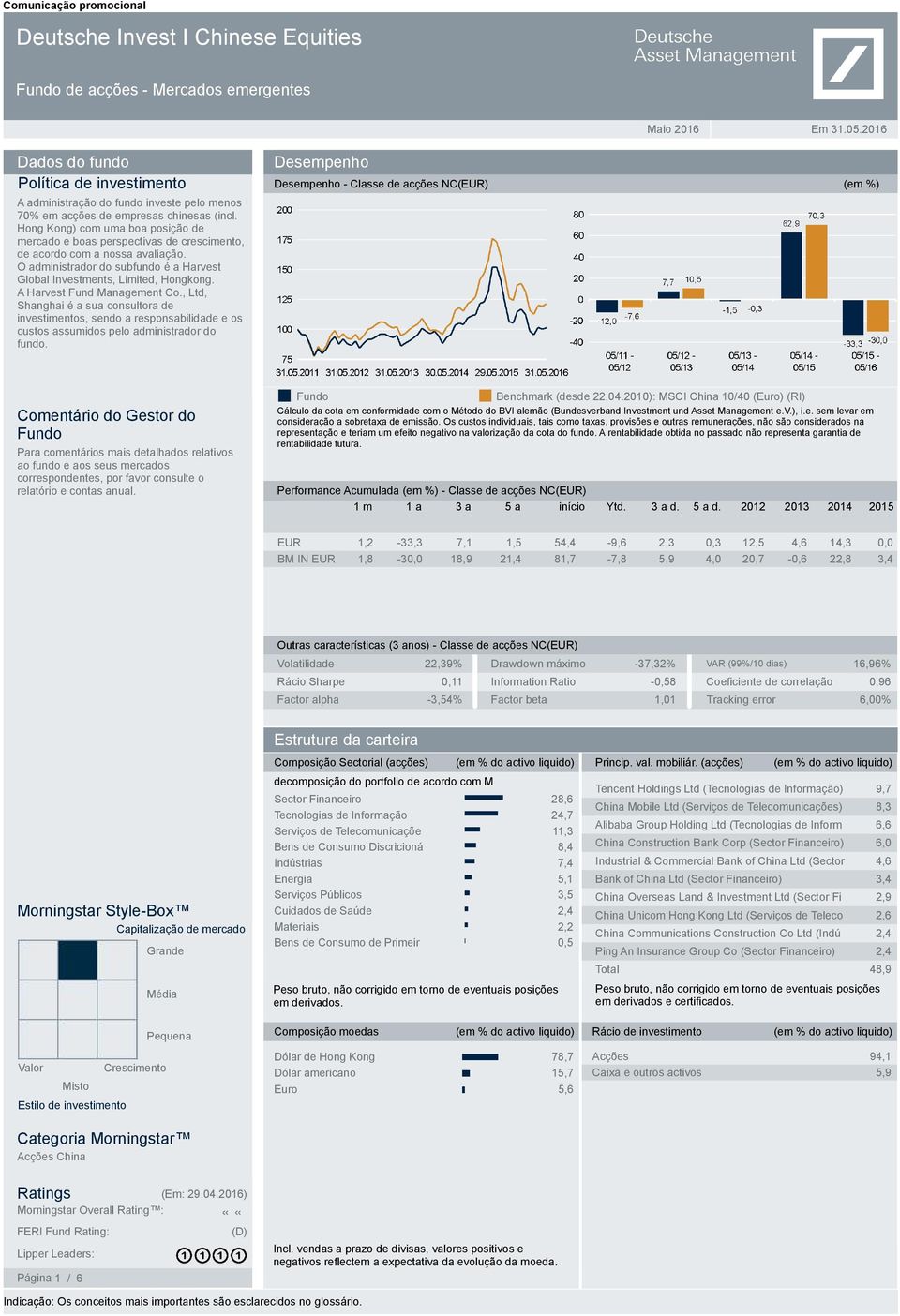 Hong Kong) com uma boa posição de mercado e boas perspectivas de crescimento, de acordo com a nossa avaliação. O administrador do subfundo é a Harvest Global Investments, Limited, Hongkong.