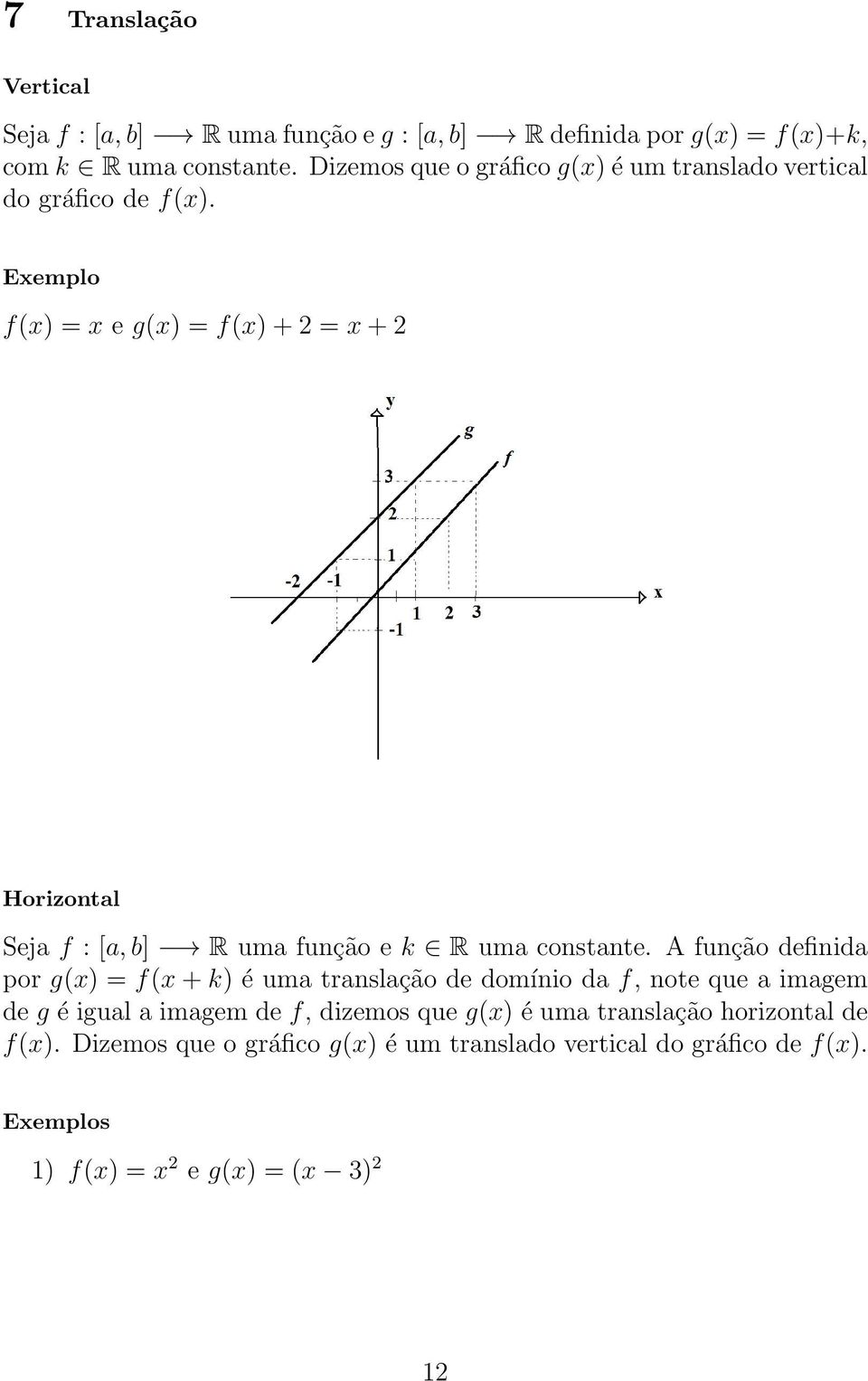 Exemplo f(x) = x e g(x) = f(x) + 2 = x + 2 Horizontal Seja f : [a, b] R uma função e k R uma constante.