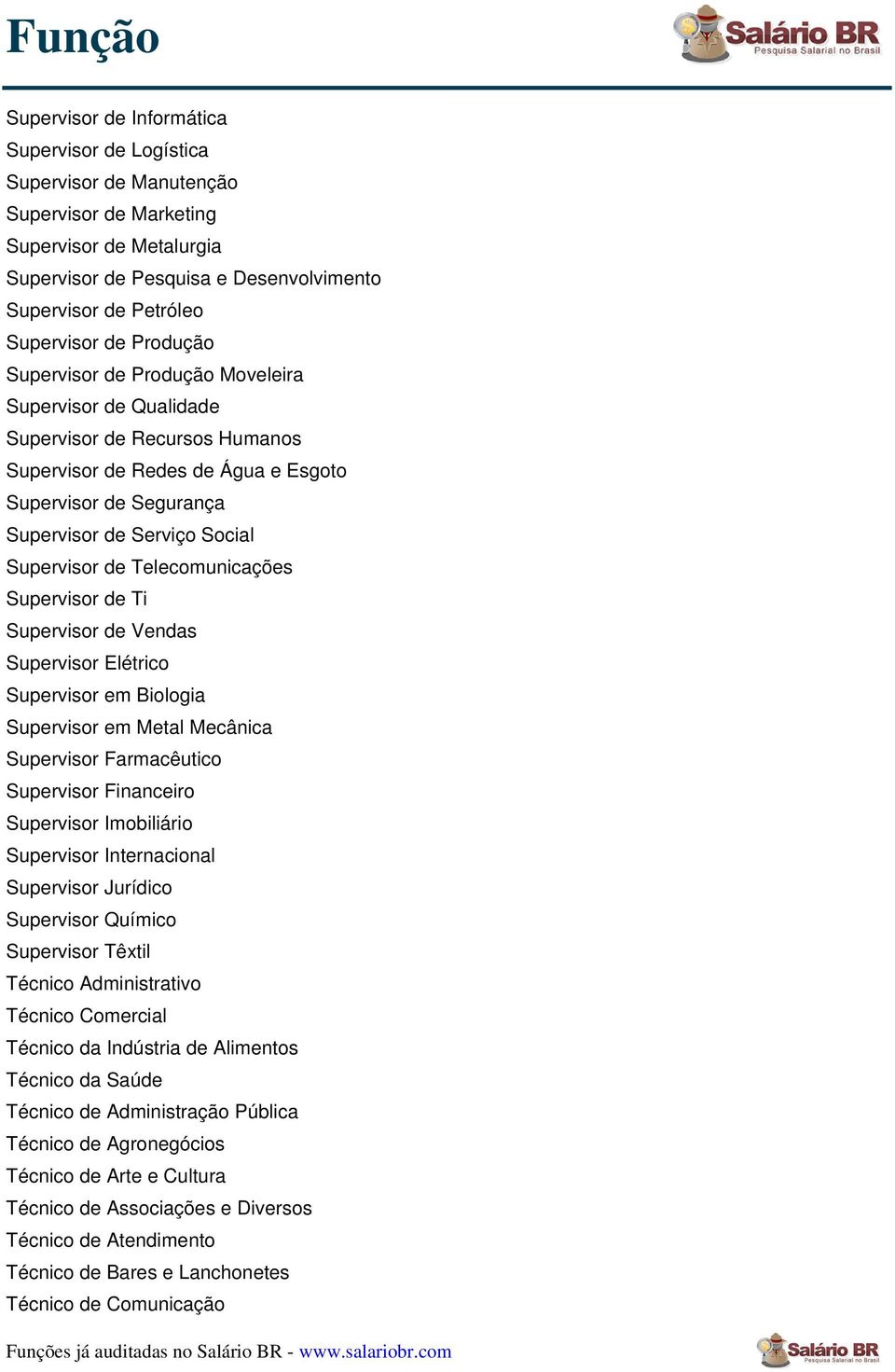 Supervisor de Telecomunicações Supervisor de Ti Supervisor de Vendas Supervisor Elétrico Supervisor em Biologia Supervisor em Metal Mecânica Supervisor Farmacêutico Supervisor Financeiro Supervisor