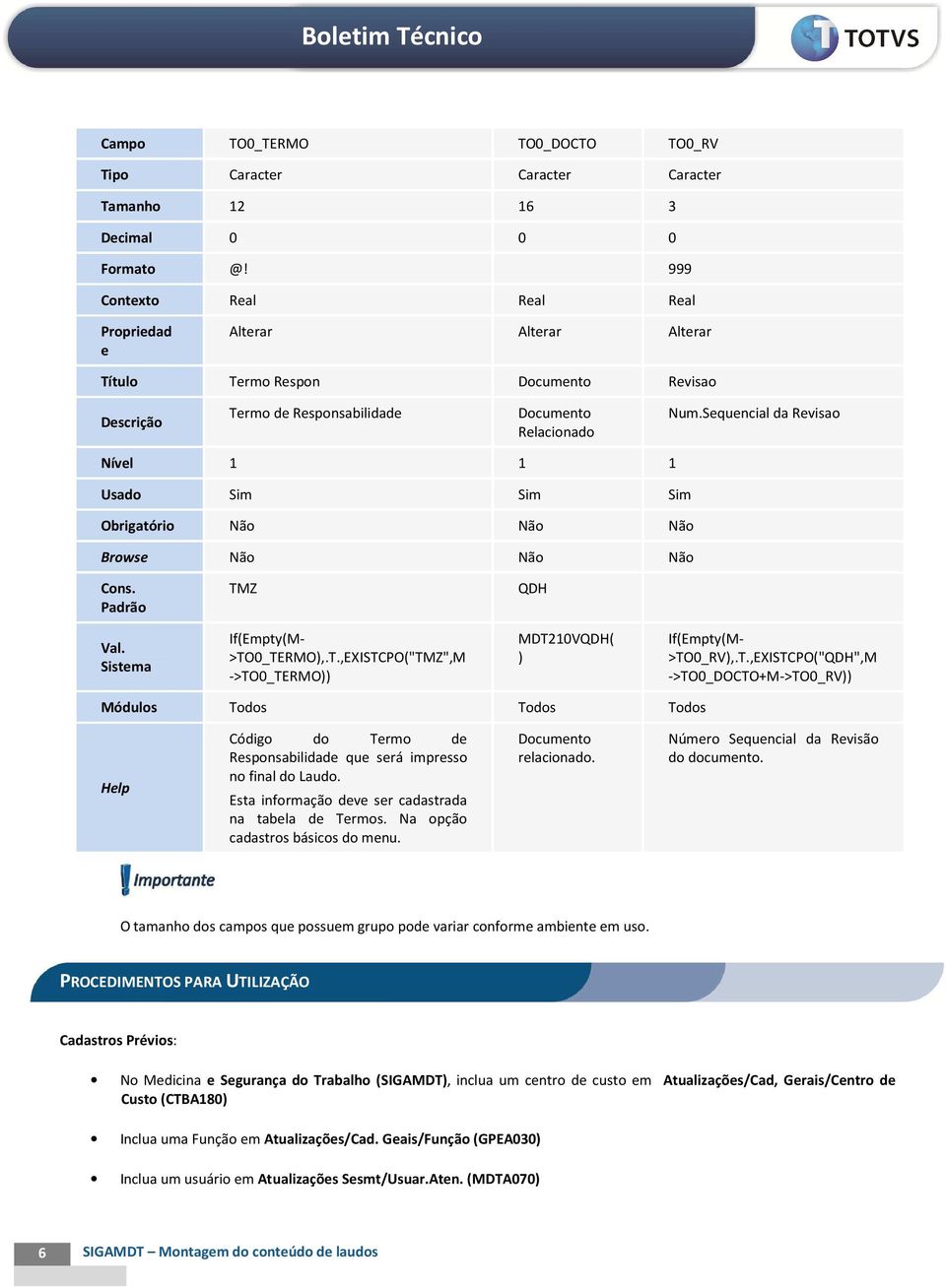 Sequencial da Revisao Nível 1 1 1 Usado Sim Sim Sim Obrigatório Não Não Não Browse Não Não Não Cons. Padrão TMZ QDH Val. Sistema If(Empty(M- >TO0_TERMO),.T.,EXISTCPO("TMZ",M ->TO0_TERMO)) MDT210VQDH( ) If(Empty(M- >TO0_RV),.