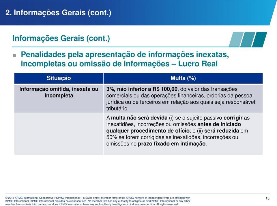 3%, não inferior a R$ 100,00, do valor das transações comerciais ou das operações financeiras, próprias da pessoa jurídica ou de terceiros em relação aos quais seja