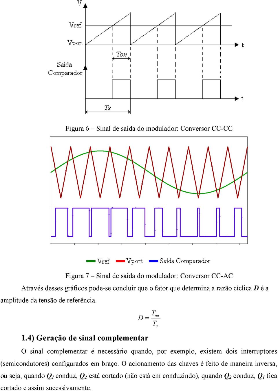 4) Geração de sinal complementar O sinal complementar é necessário quando, por exemplo, existem dois interruptores (semicondutores) configurados