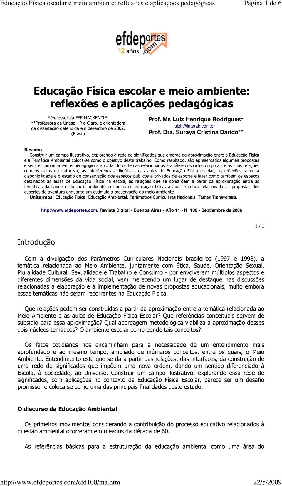 Educação Física escolar e meio ambiente: reflexões e aplicações pedagógicas  - PDF Free Download