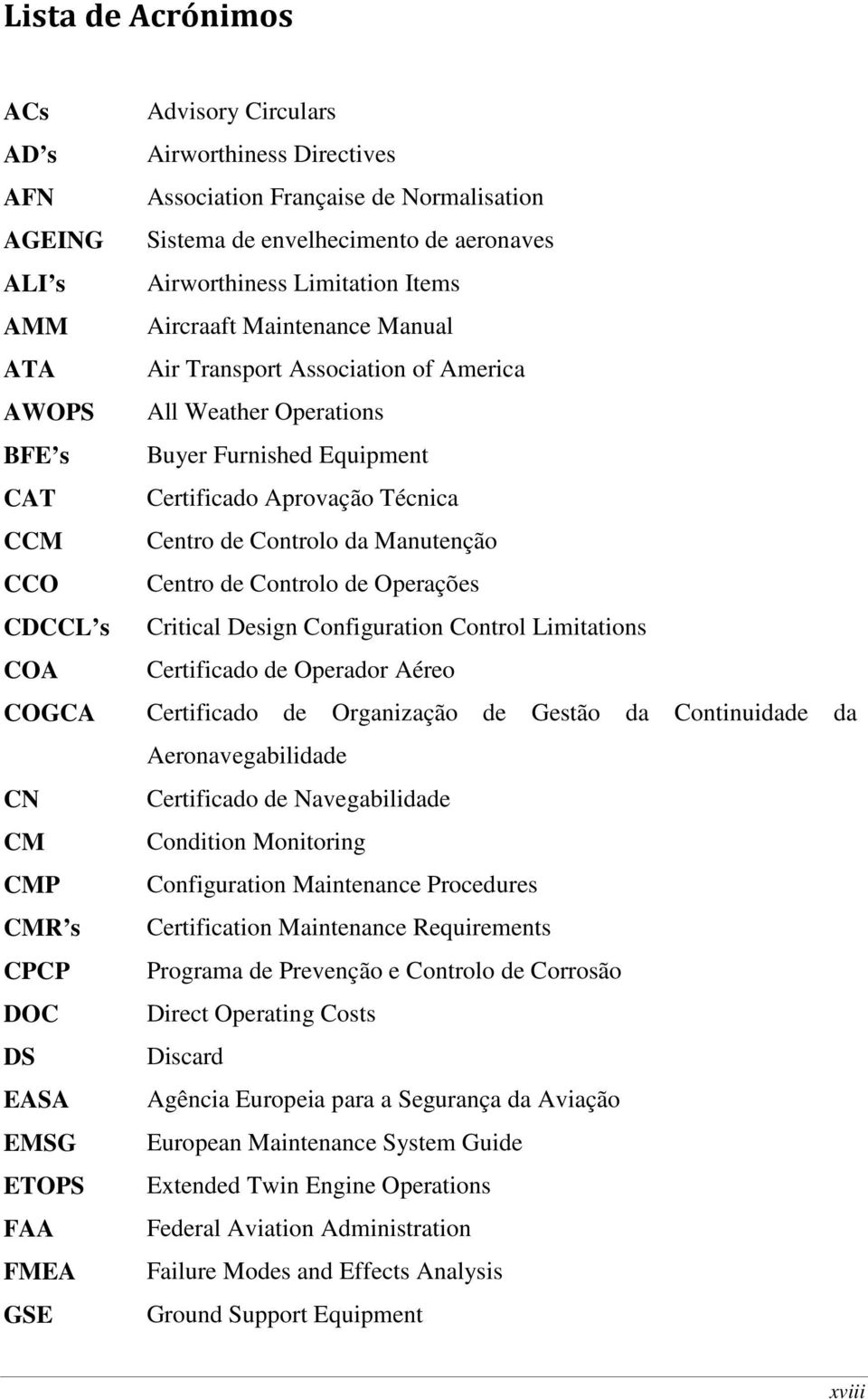 Manutenção Centro de Controlo de Operações CDCCL s Critical Design Configuration Control Limitations COA Certificado de Operador Aéreo COGCA Certificado de Organização de Gestão da Continuidade da