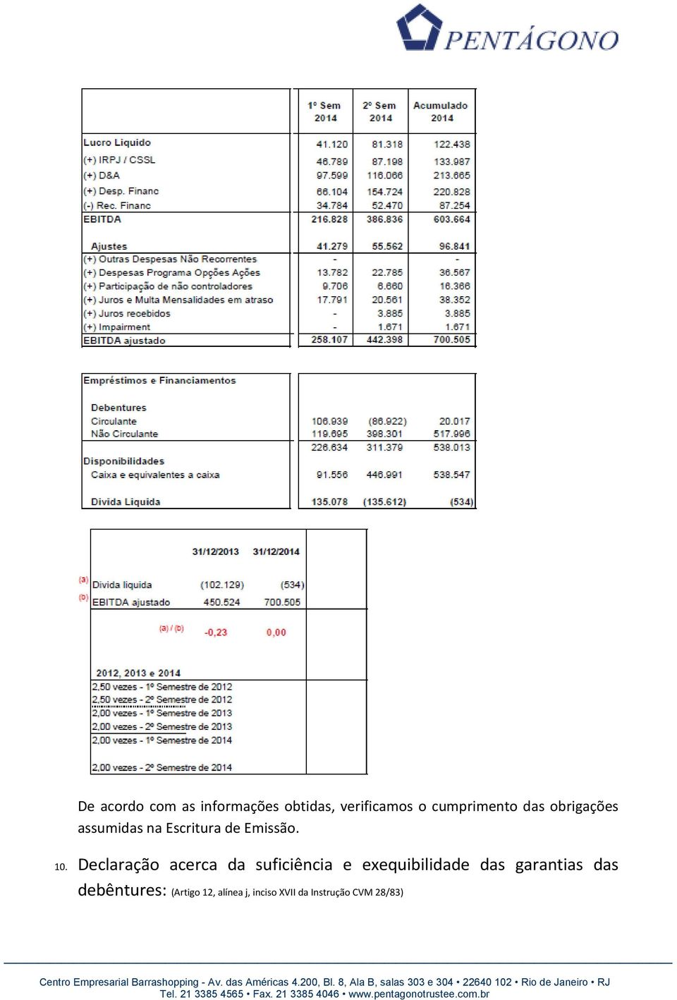 Declaração acerca da suficiência e exequibilidade das garantias