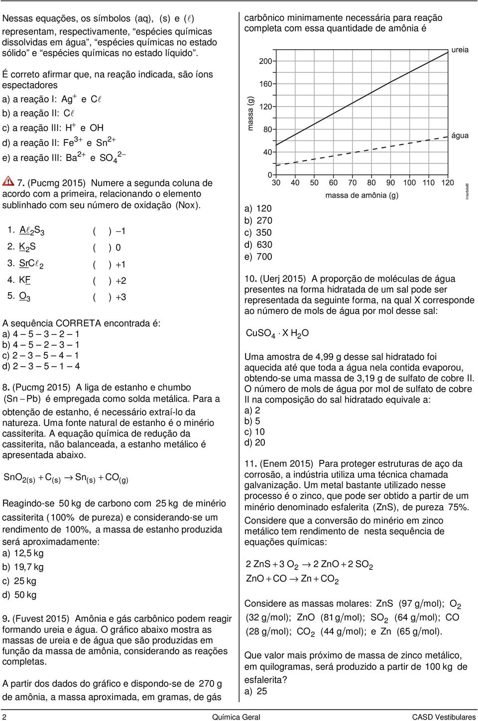 III: H + e OH d) a reação II: Fe + e Sn + e) a reação III: Ba + e SO4 7. (Pucg 015) Nuere a segunda coluna de acordo co a prieira, relacionando o eleento sublinhado co seu núero de oxidação (Nox). 1.