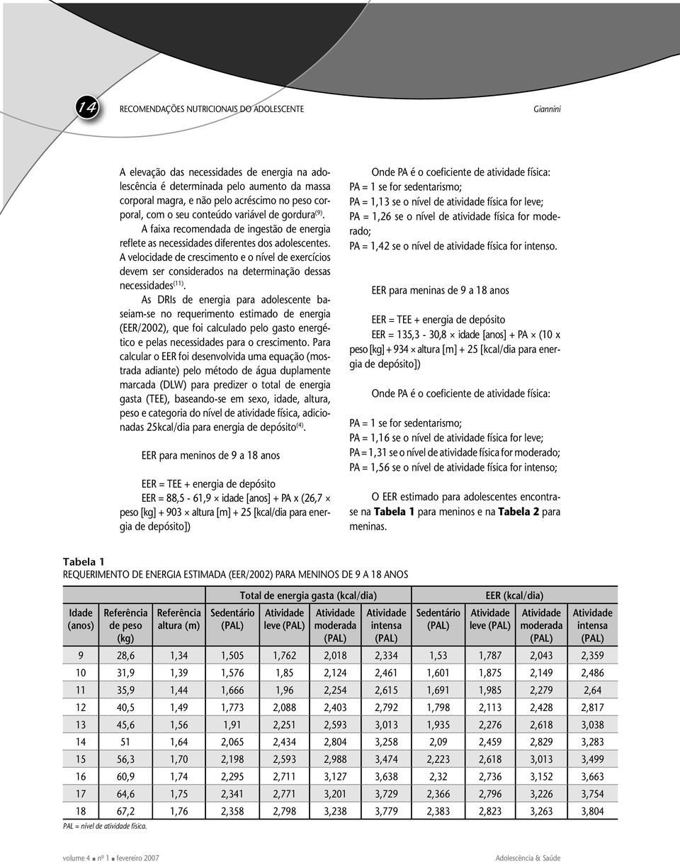 A velocidade de crescimento e o nível de exercícios devem ser considerados na determinação dessas necessidades (11).