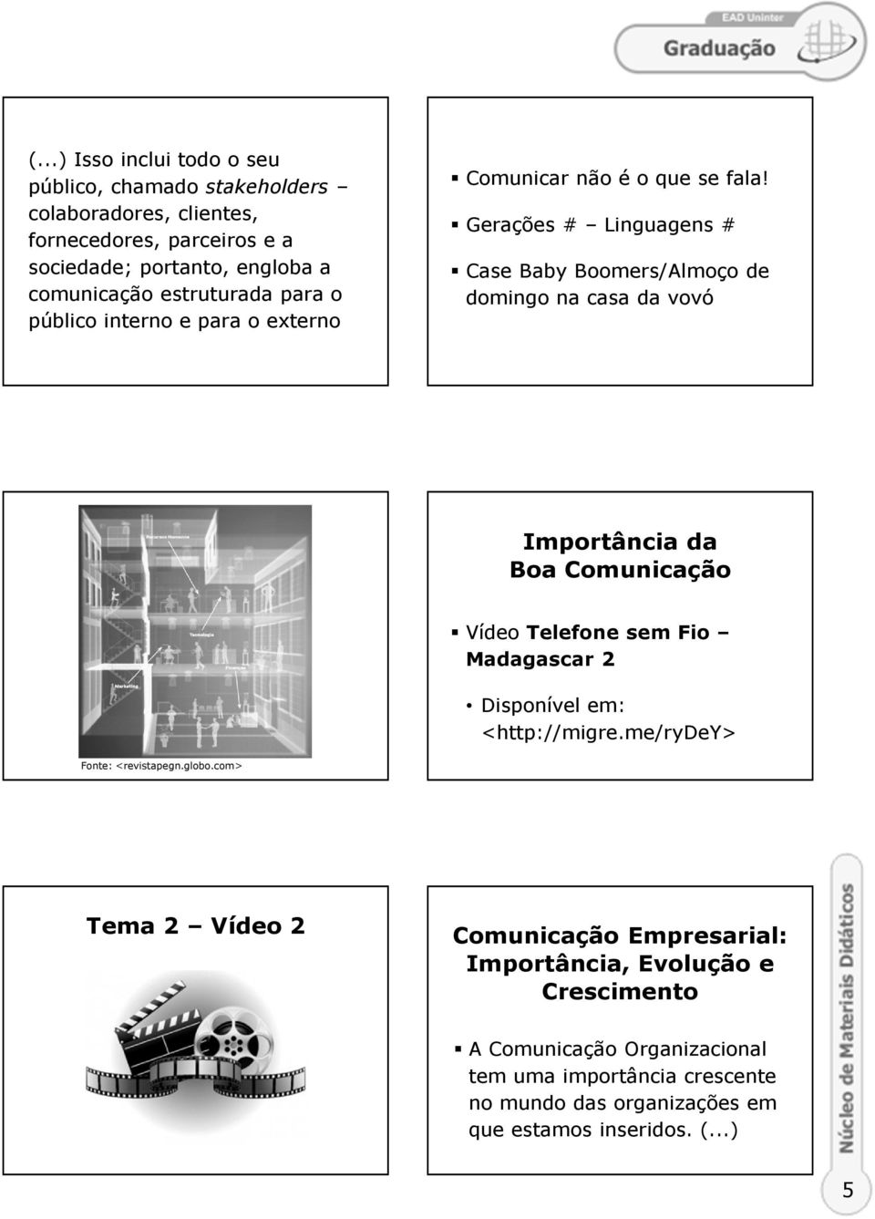 Gerações # Linguagens # Case Baby Boomers/Almoço de domingo na casa da vovó Importância da Boa Comunicação Vídeo Telefone sem Fio Madagascar 2 Disponível em: