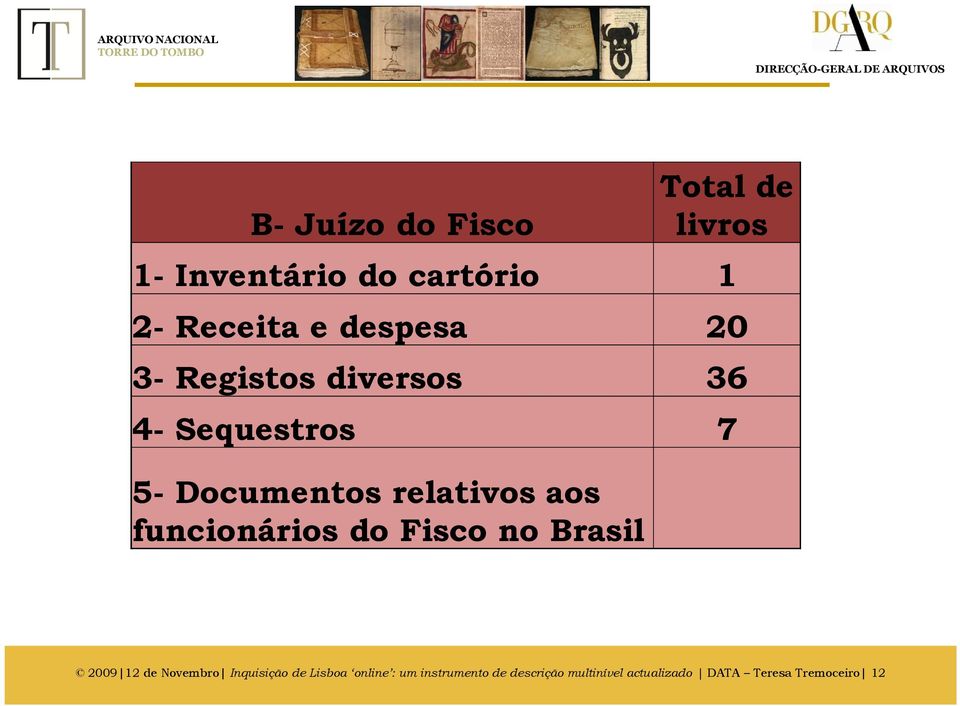 aos funcionários do Fisco no Brasil 2009 12 de Novembro Inquisição de Lisboa