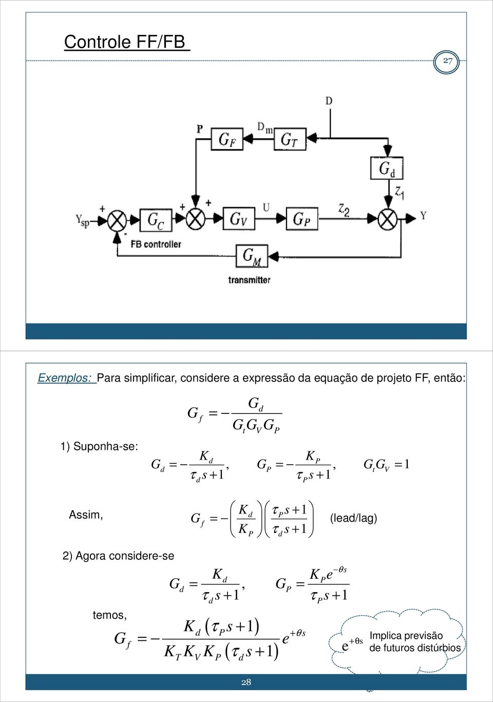 τ d s + 1 (lead/lag) 2) Agora considere-se temos, f d θ s K d K Pe, P τ s + 1 τ s + 1 K d K K
