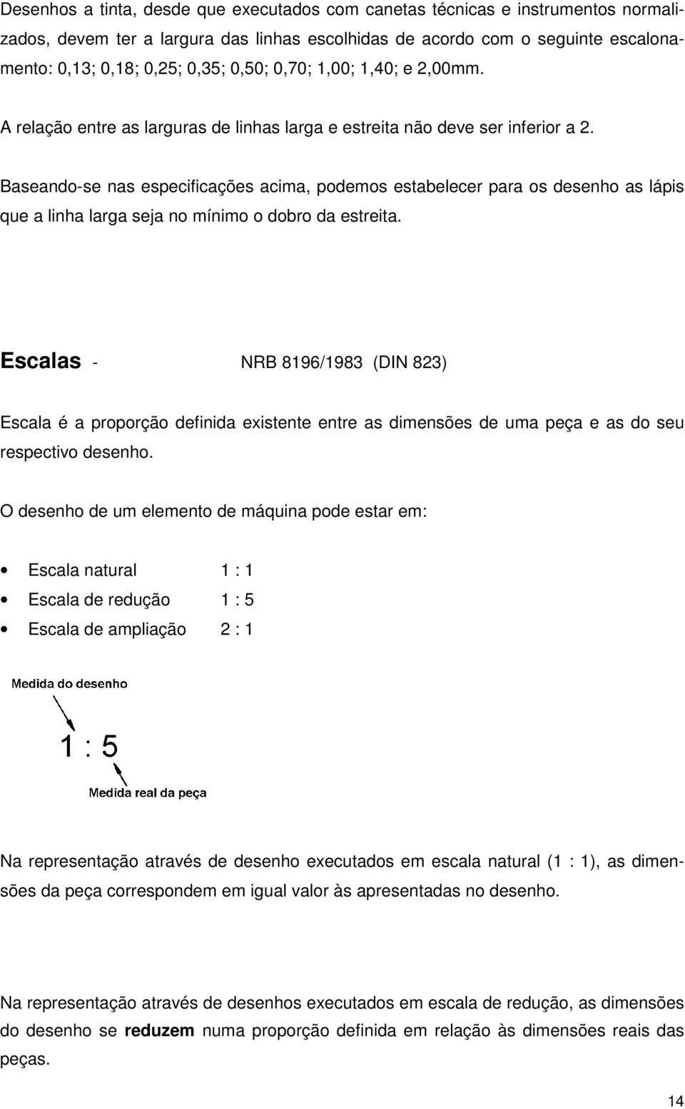 Baseando-se nas especificações acima, podemos estabelecer para os desenho as lápis que a linha larga seja no mínimo o dobro da estreita.