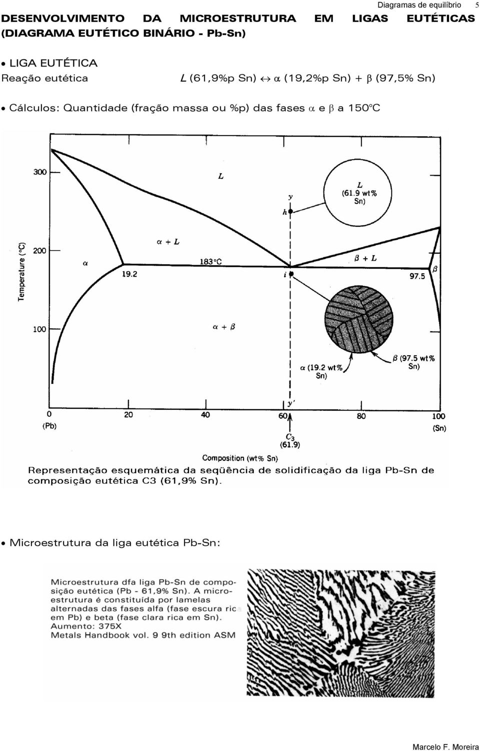 eutética L (61,9%p Sn) α (19,2%p Sn) + β (97,5% Sn) Cálculos: Quantidade