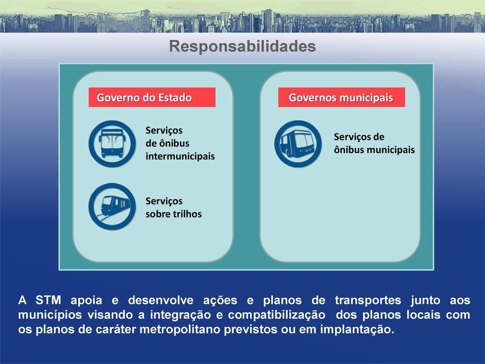 desenvolve ações e planos de transportes junto aos municípios visando a integração e