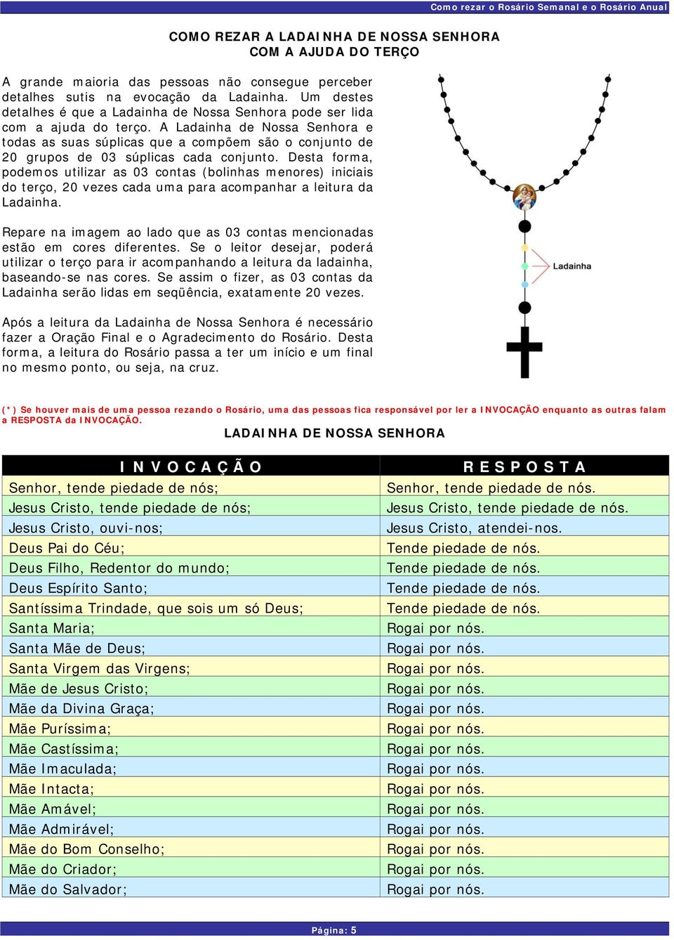 A Ladainha de Nossa Senhora e todas as suas súplicas que a compõem são o conjunto de 20 grupos de 03 súplicas cada conjunto.