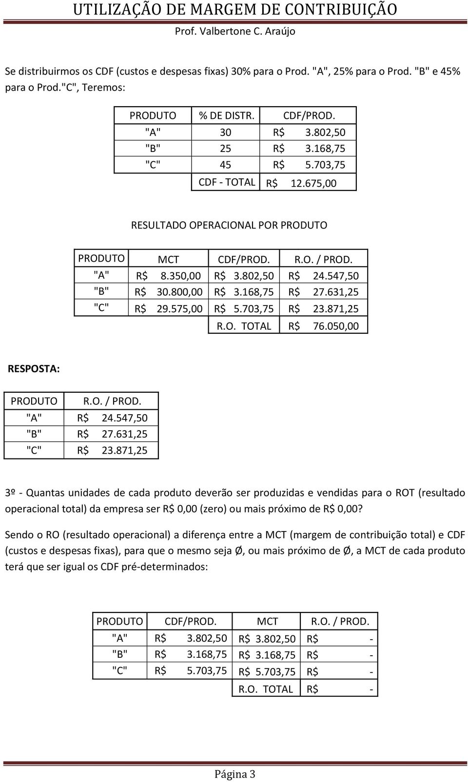 631,25 "C" R$ 29.575,00 R$ 5.703,75 R$ 23.871,25 R.O. TOTAL R$ 76.050,00 PRODUTO R.O. / PROD. "A" R$ 24.547,50 "B" R$ 27.631,25 "C" R$ 23.