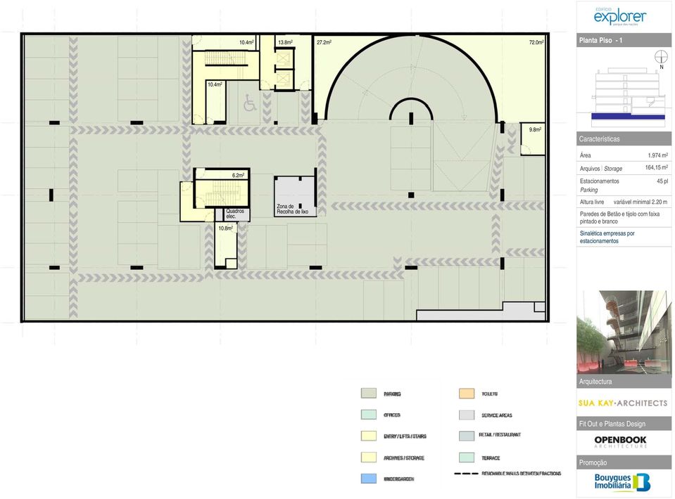 974 m 2 Arquivos l Storage 164,15 m 2 Estacionamentos Parking 45 pl Altura