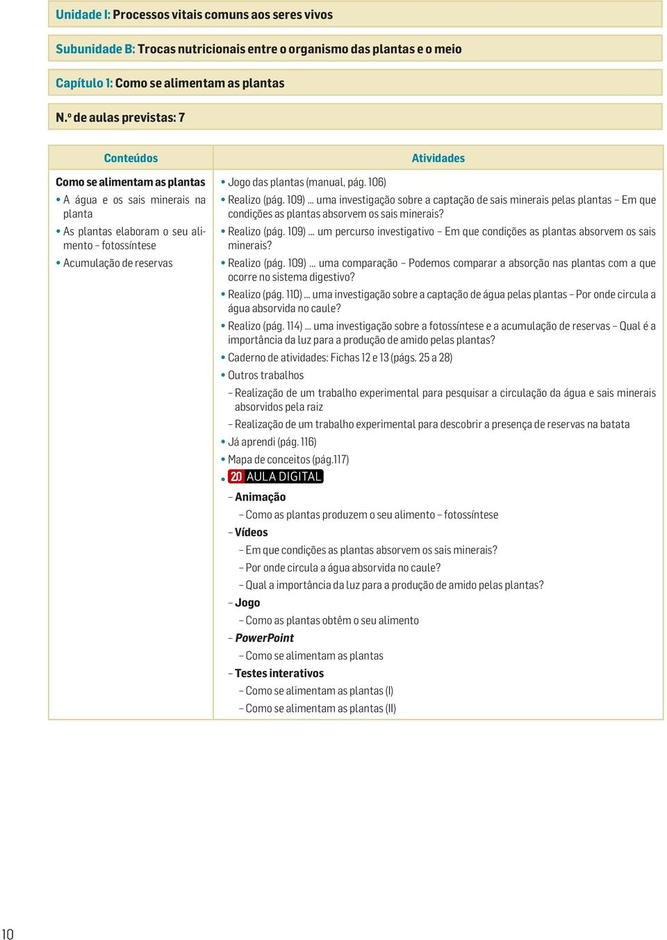 106) Realizo (pág. 109) uma investigação sobre a captação de sais minerais pelas plantas Em que condições as plantas absorvem os sais minerais? Realizo (pág. 109) um percurso investigativo Em que condições as plantas absorvem os sais minerais?