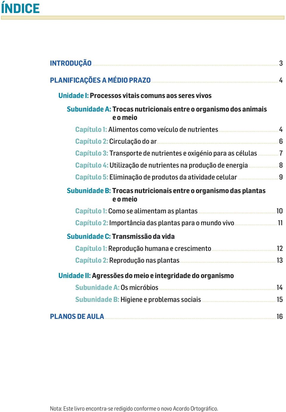 .. 8 Capítulo 5: Eliminação de produtos da atividade celular... 9 Subunidade B: Trocas nutricionais entre o organismo das plantas e o meio Capítulo 1: Como se alimentam as plantas.